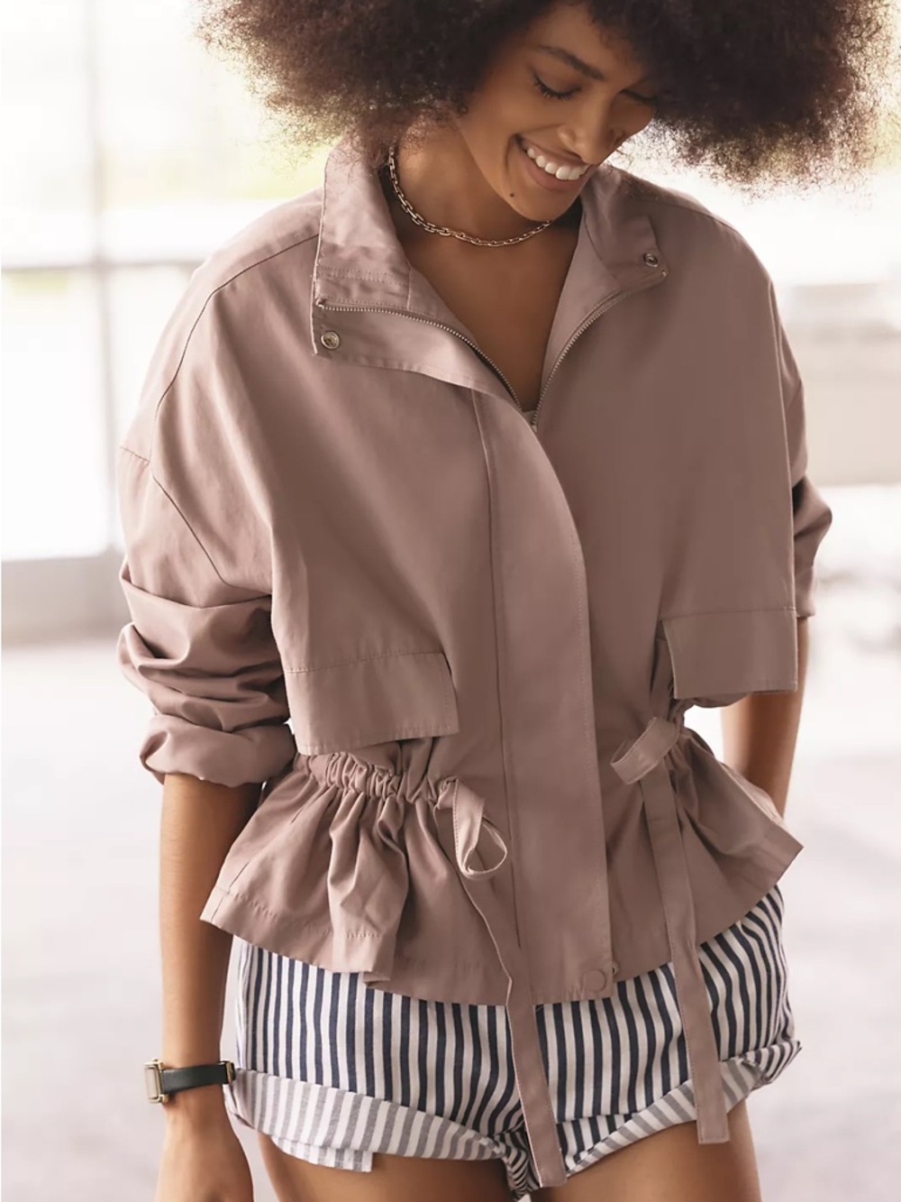 Maeve x Anthropologie Dusty Rose Waist Trench Jacket S